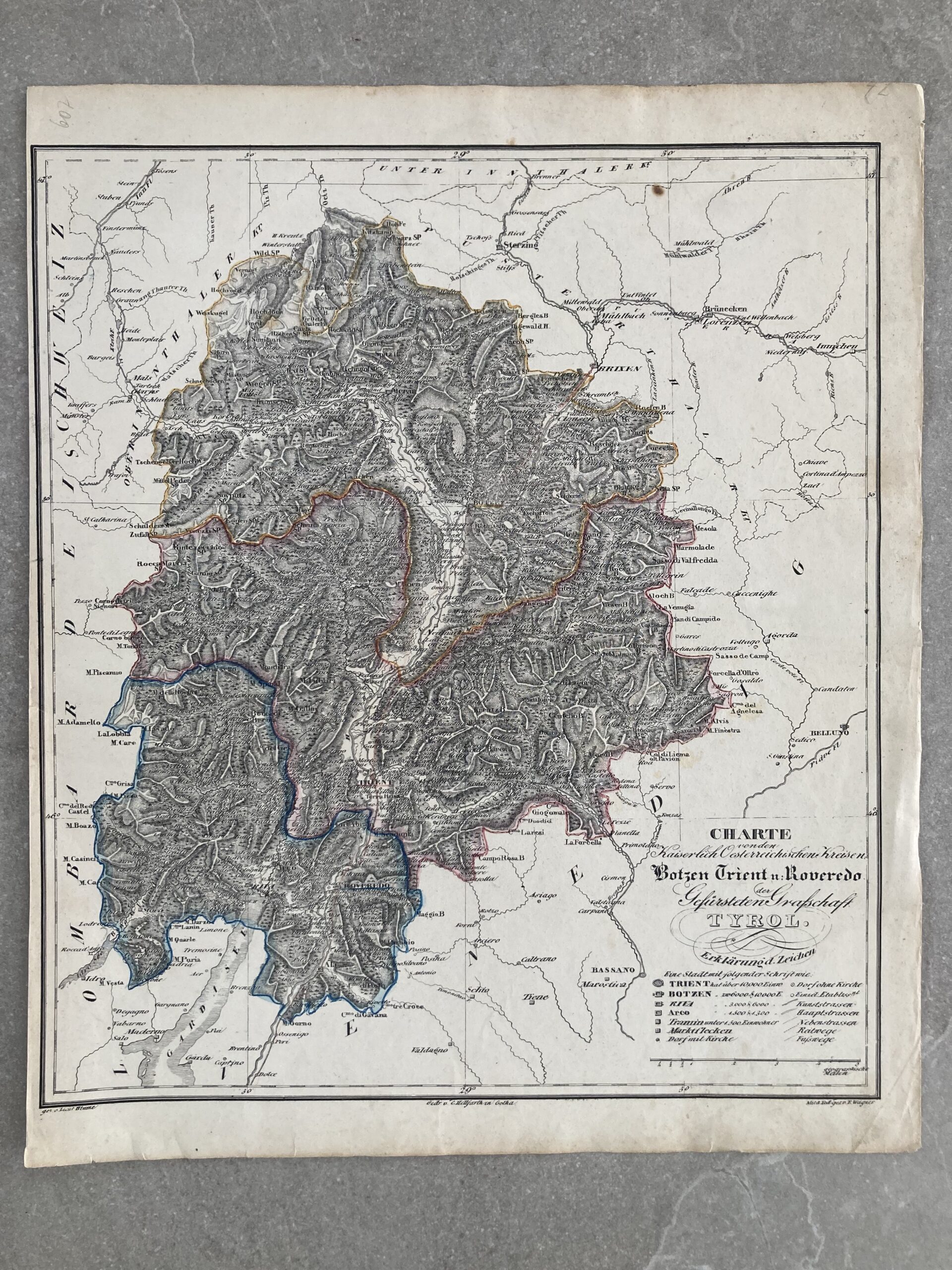 Ca. 1800 Charte Von Den Kaiserlich Oesterreichischen Kreisen Botzen ...